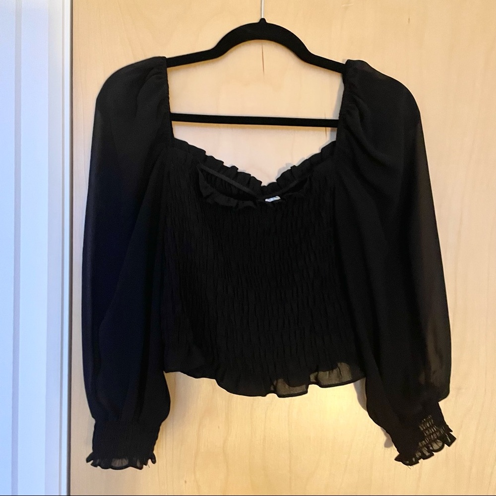 H&M Mesh puff sleeve black blouse